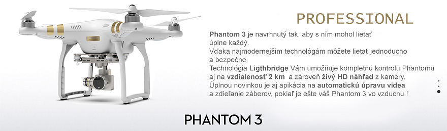 Phantom 3 je navrhnut tak, aby s nm mohol lieta plne kad. Vaka najmodernejm technolgm mete lieta jednoducho a bezpene. Technolgia Ligthbridge Vm umouje kompletn kontrolu Phantomu aj na vzdialenos 2 km  a zrove iv HD nhad z kamery. plnou novinkou je aj apikcia na automatick pravu videa a zdieanie zberov, pokia je ete v Phantom 3 vo vzduchu !